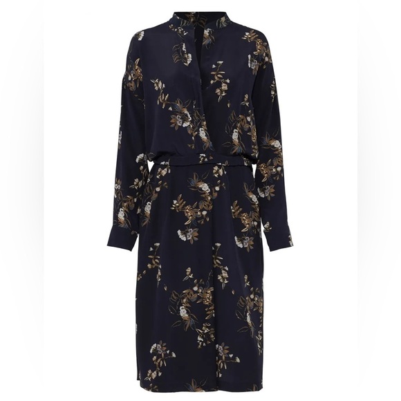Vince navy blue silk floral midi wrap shirt dress - Medium - Picture 5 of 5